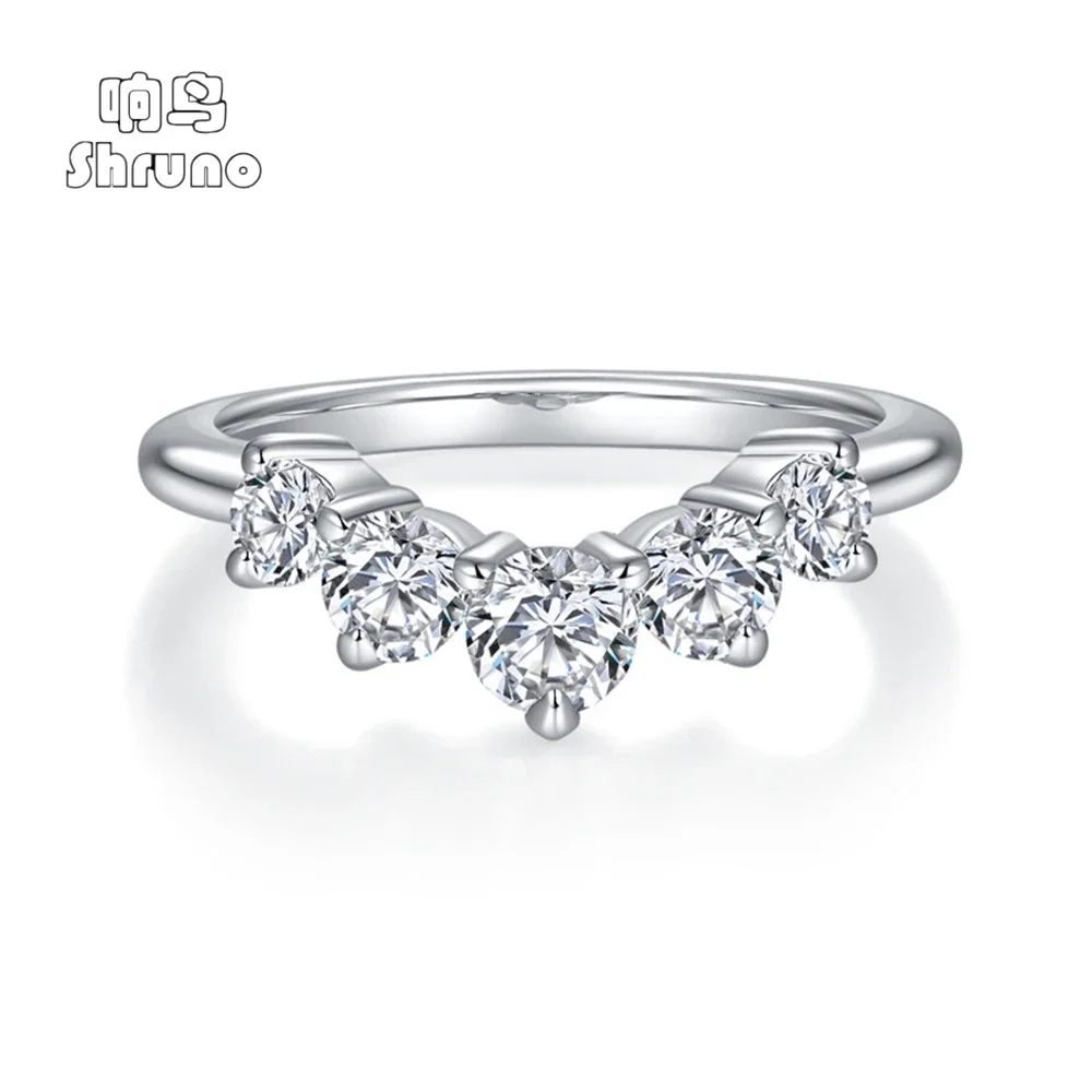 Shruno Sterling silver 925 Curved Wedding Band Unique Moissanite Diamond Ring Bridal Stacking Matching Promise Gifts