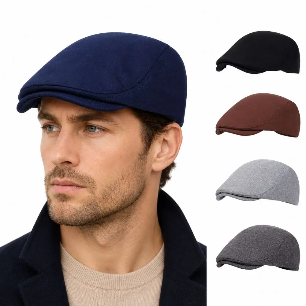 Literary Breathable Men's Beret Hat Retro Flat Gorras Forward Cap Solid color Forward Hat Spring Autumn