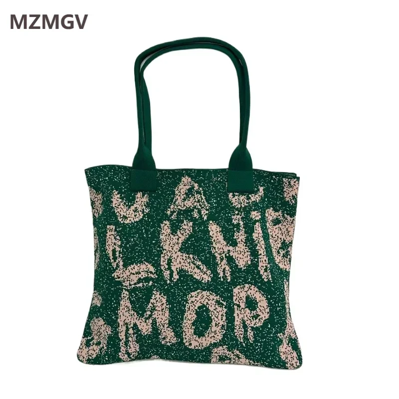 

Meet You Large Capacity Alphabet Doodle Knit Shoulder Bag for Women 2024 Autumn Casual Fashion Open Shopper Female Daily Handbag