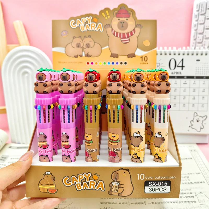 

Capibala 10-Color Ballpoint Pen 0.7mm 36pcs Boxed Cartoon Cute Handheld Marker Pen School Office Drawing Stationery Wholesale