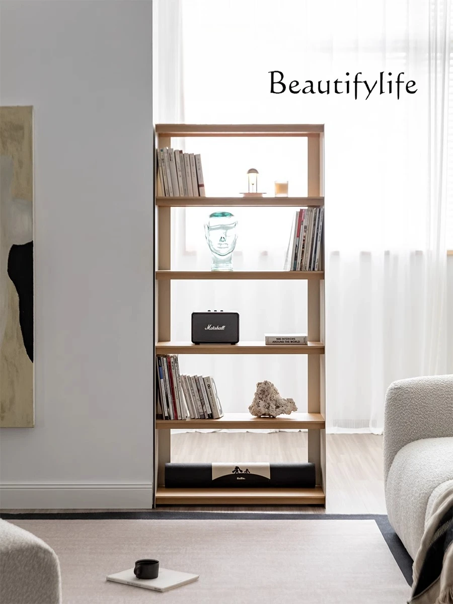 

Solid wood bookshelf Floor-to-ceiling shelf Japanese-style log color matching integrated with wall storage book cabinet