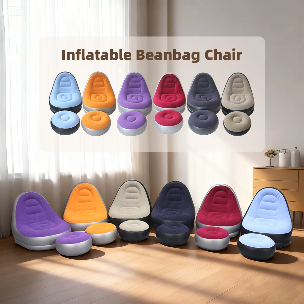 Inflatable Foot Stool Ottoman Portable Air Pump Footrest Sofa Couch Lazy Sofa for Living Room Bedroom Outdoor Camping image 6