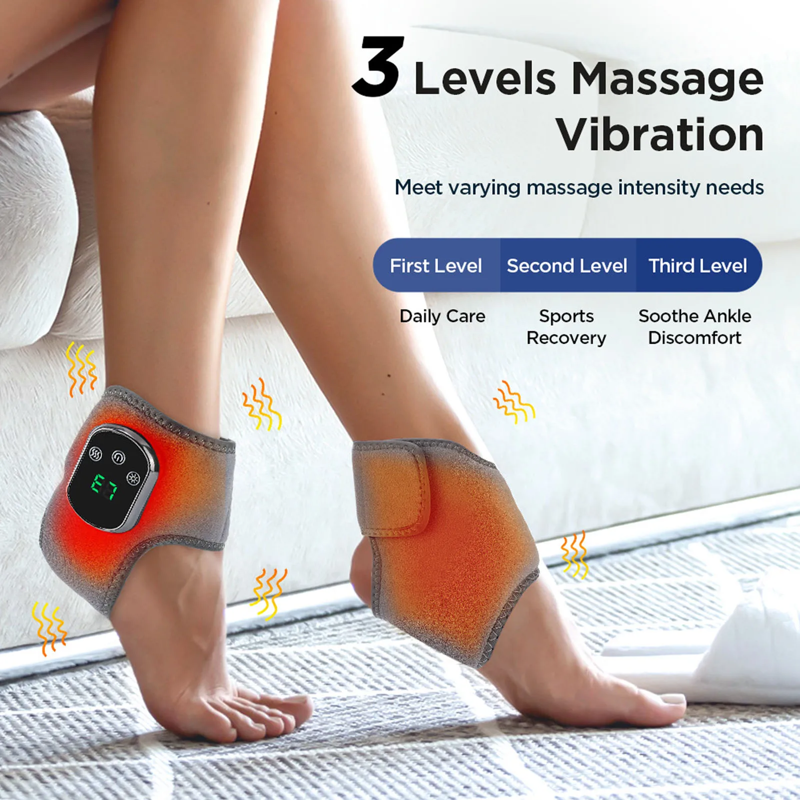 

Rechargeable Ankle Foot Massager with Heat 3 Vibration Modes 5 Temperature Levels Cordless Ankle Heating Pad Gray