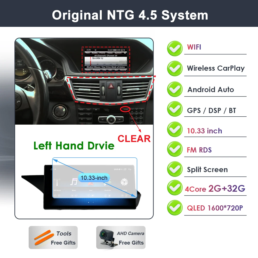 Draadloze Carplay voor Mercedes Benz E-Klasse W212 2009-2015 Android 16 autoradio video DSP stereo GPS QLED touchscreen 4G WiFi BT