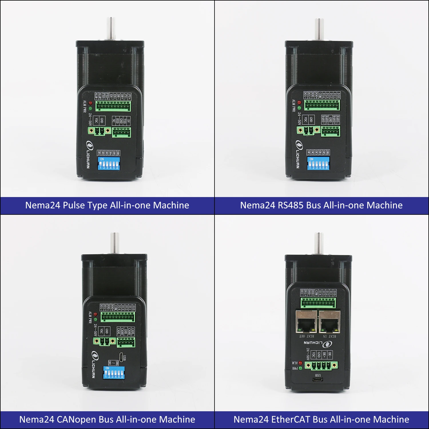 Lichuan متكامل Nema24 محرك حلقة مغلقة 3Nm 3.8Nm 4.3Nm DC24V-50V 4A Ethercat/Pulse/Modbus RS485/CANopen تحكم اختياري