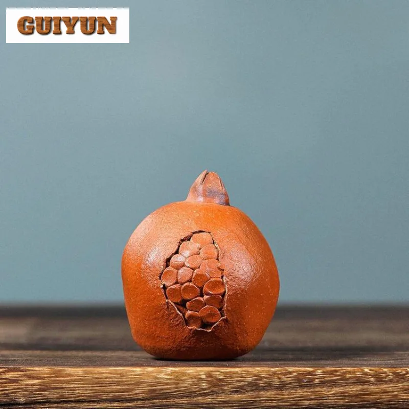 

Yixing Purple Clay Pomegranate Tea Pet Japanese Exquisite Miniatures Tea Figurine Play Toys Tea Statue Ornaments Supplies Craft