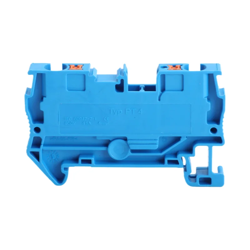 10Pcs PT-4 DIN Rail Mount Terminal Block Connector, 4mm Pitch Spring Clamp Tool-Less Quick Connect For Electrical Wiring