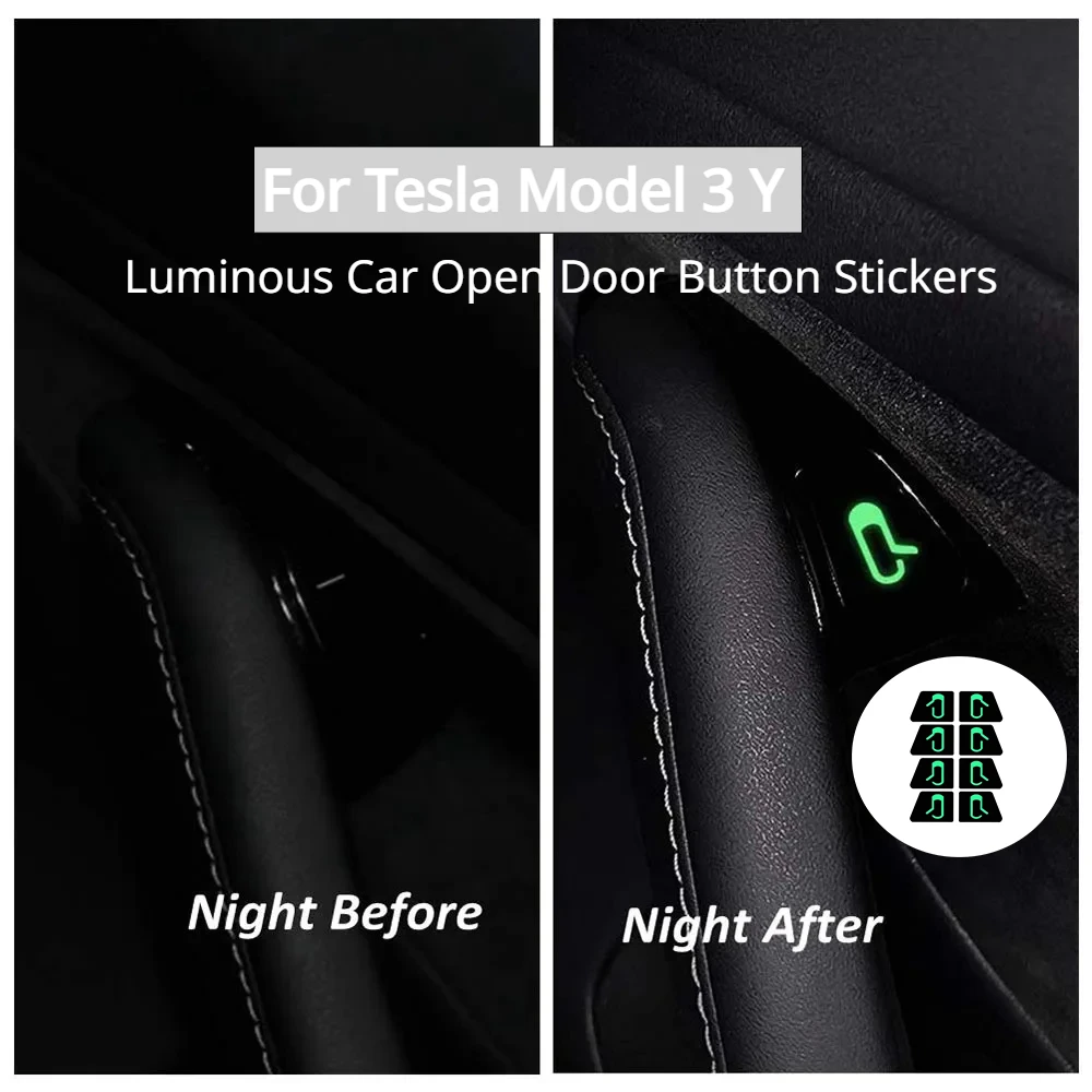 

Luminous Car Open Door Button Stickers For Tesla Model 3 Y Car Accessories Reminder Door Open Sticker Armrest Window Lift Switch