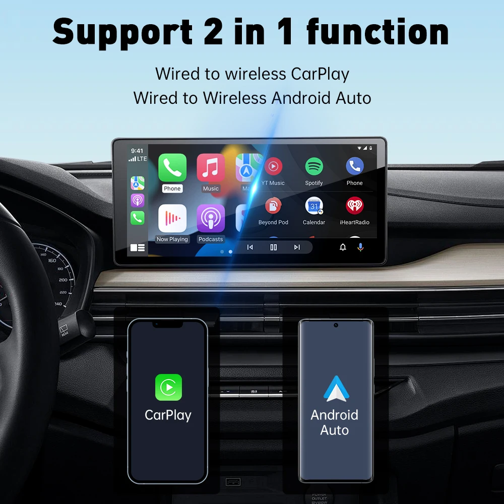 XUDA 2in1 Wireless CarPlay AI Mini Box Android Auto Box Plug & Play Connessione automatica compatibile con il 99% di auto per autoradio