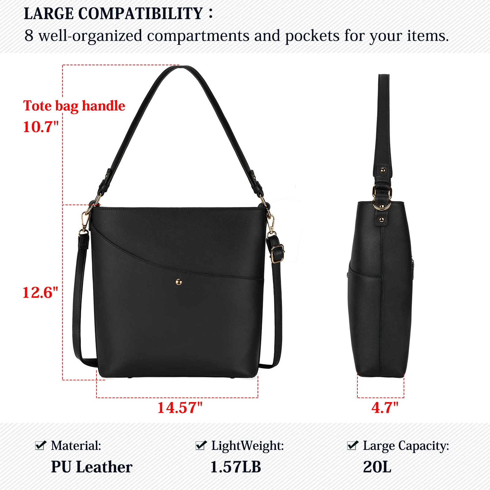 حقيبة كتف نسائية من Lubardy مصنوعة من جلد البولي يوريثان مع حقيبة يد كلاسيكية بحزام قابل للتعديل #6