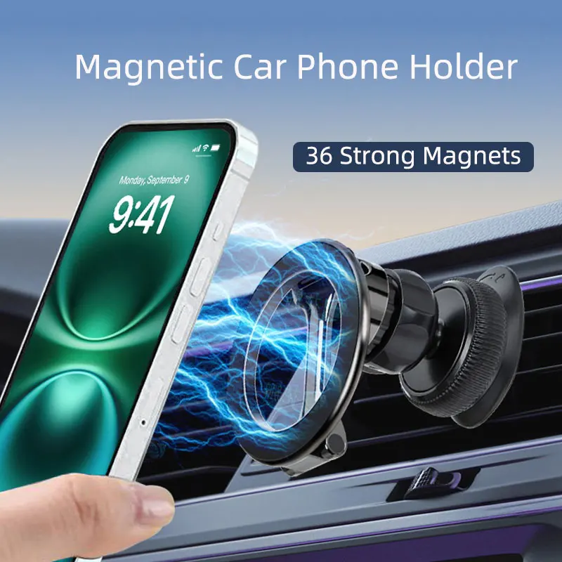 

360° Rotation Magnetic Car Phone Holder Foldable Car Cell Phone Support Mount For iPhone 15 14 Pro Max 13 Universal Air outlet