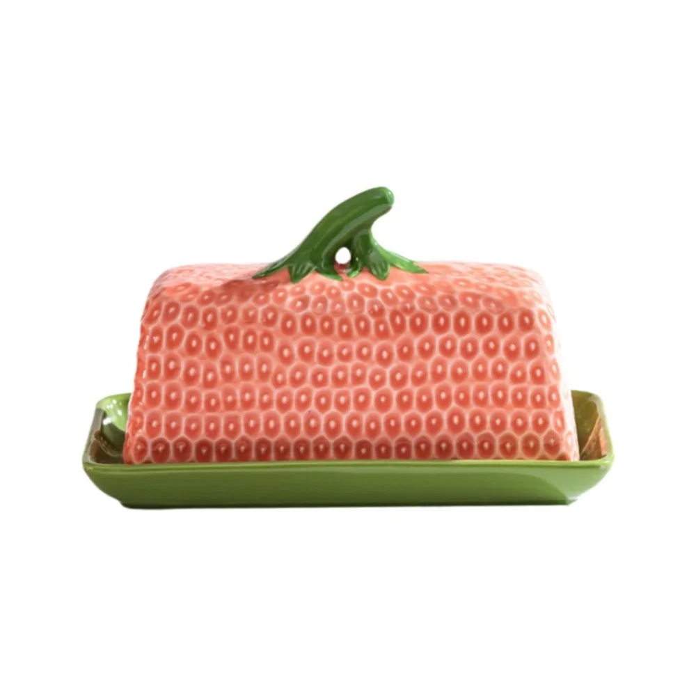 

Cutlery Box Ceramic Butter Freshness Jar Dustproof Exquisite Cheese Box Decorative Strawberry Shape Chopstick Tube Household Use