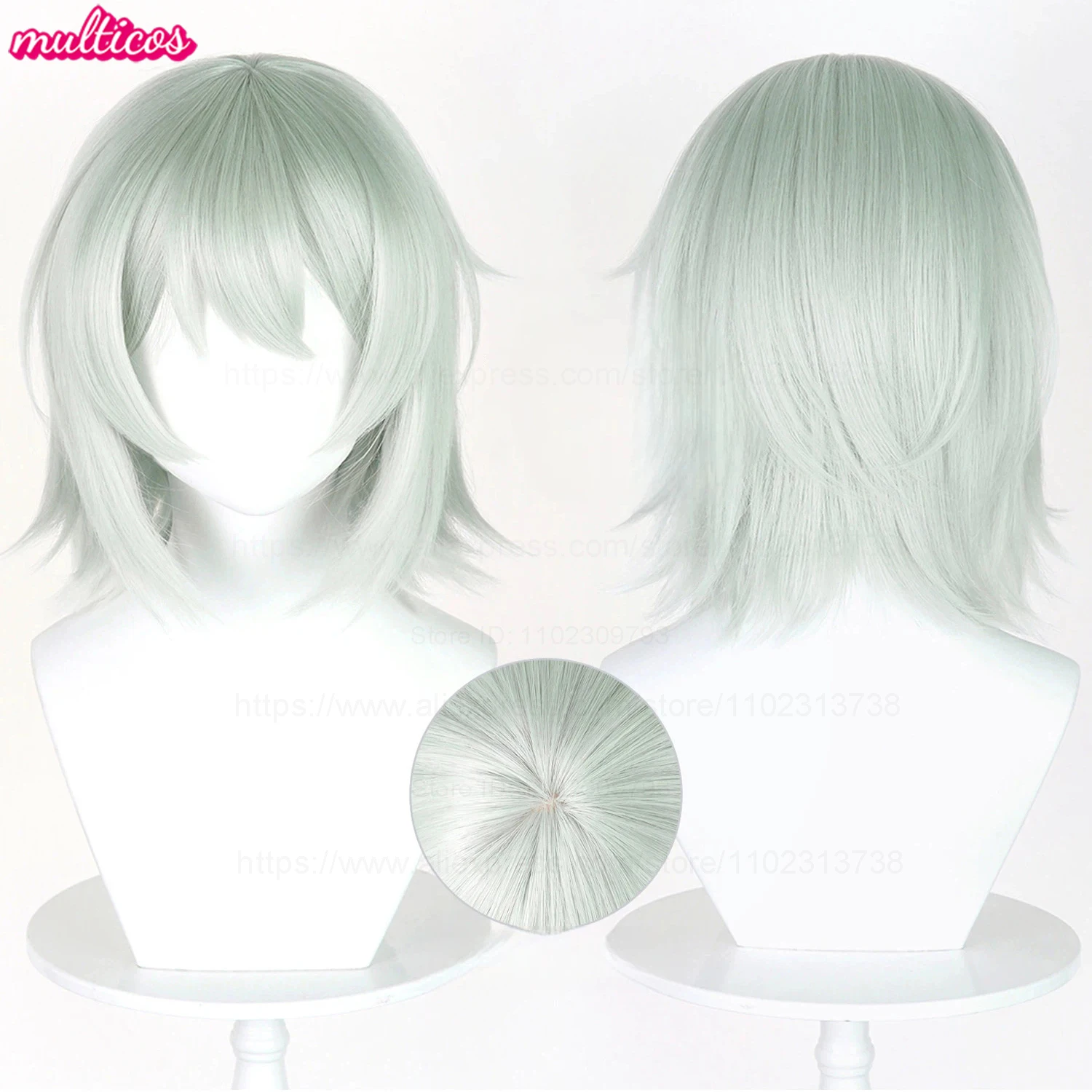 Chainsmoker Cat Satou Yaniko Cosplay-Perücke, Yani Neko-Perücke, kurze, hellgrüne, hitzebeständige Anime-Perücke, Ohren und Schwanz als Accessoires. – Detail 1