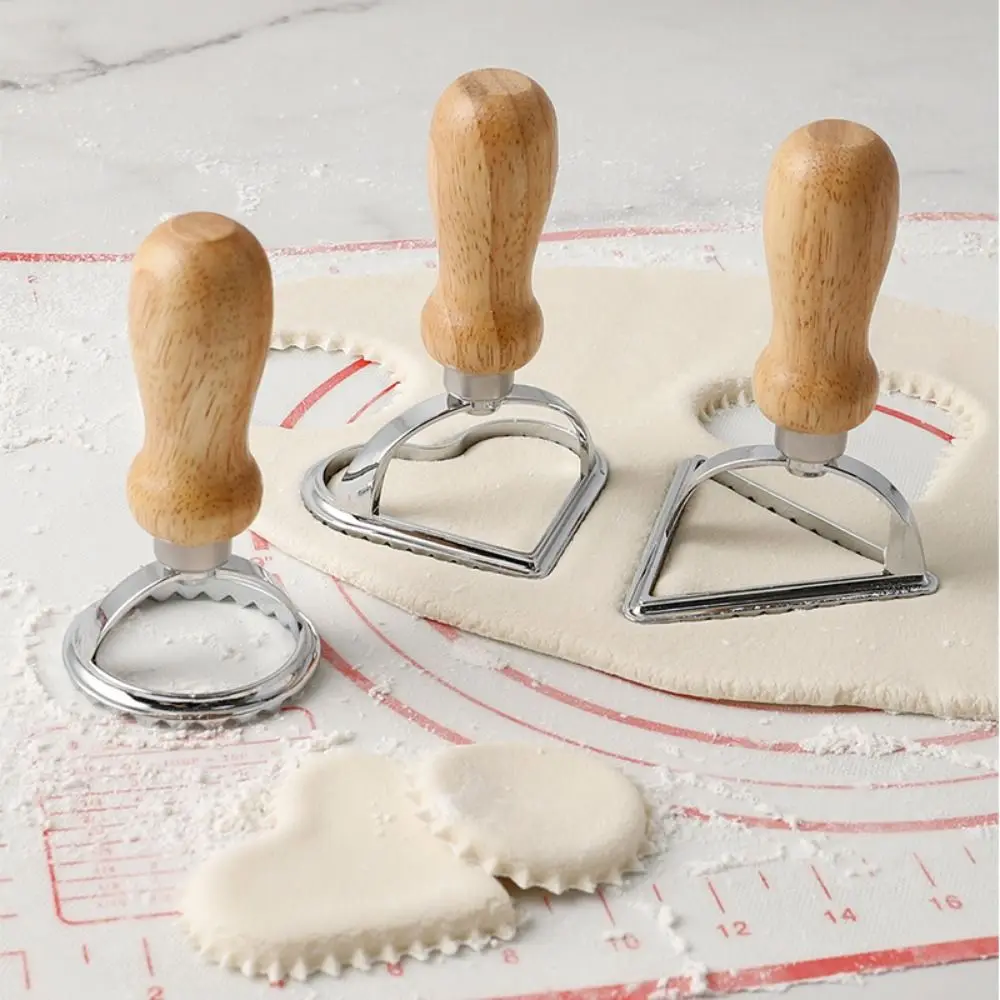 3Pcs Round/Triangles/Heart Shape Pastry Press Mold Set Anti-slip Easily Press Lace Embossing Device Comfortable Grip Fluted Edge