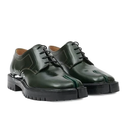 Zapatos de cuero verde oscuro Tabi para hombre, mocasines informales de estilo novedoso a la moda, con cordones y punta cuadrada, multicolor, hechos a mano