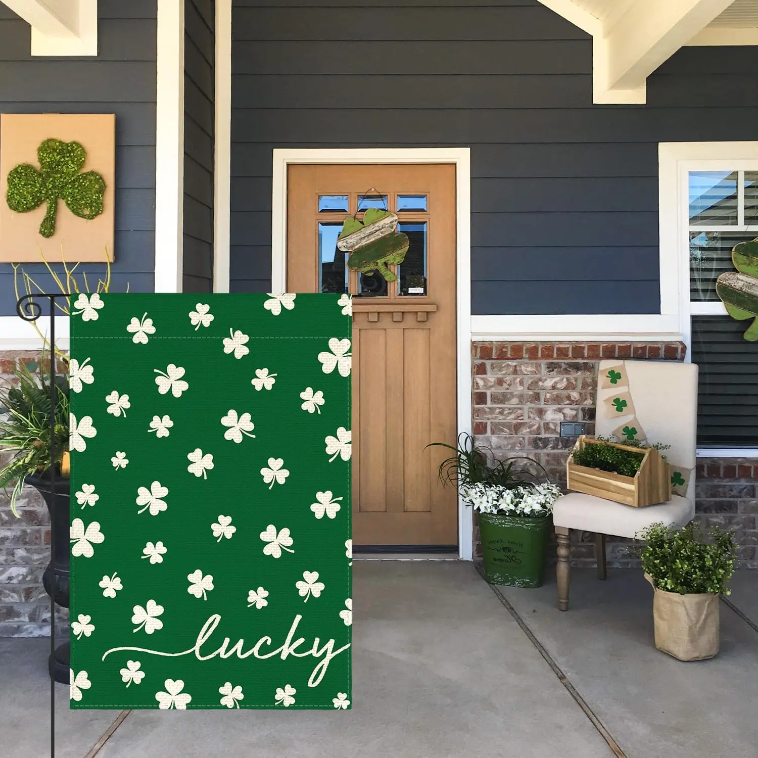 AVOIN colorlife St Patricks Day Lucky Garden Flag 12x18 Inch Double Sided Outside, Floral Small Burlap Shamrocks Clovers Yar WWP