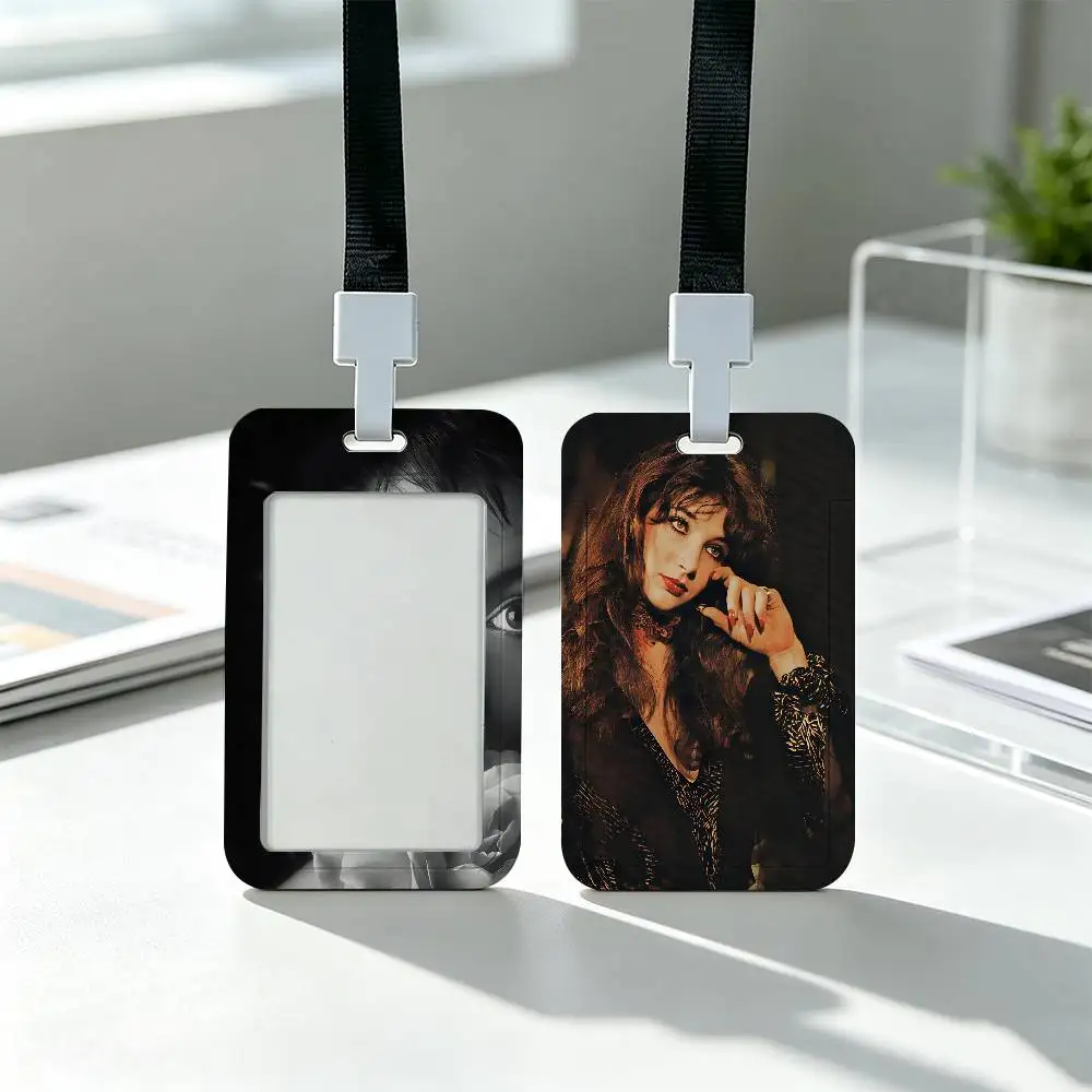 K-Kate Bush Singer Clear Window ID Card Holder, Business Badge Holder With Neck Lanyard, Office Work Permit Card Cover
