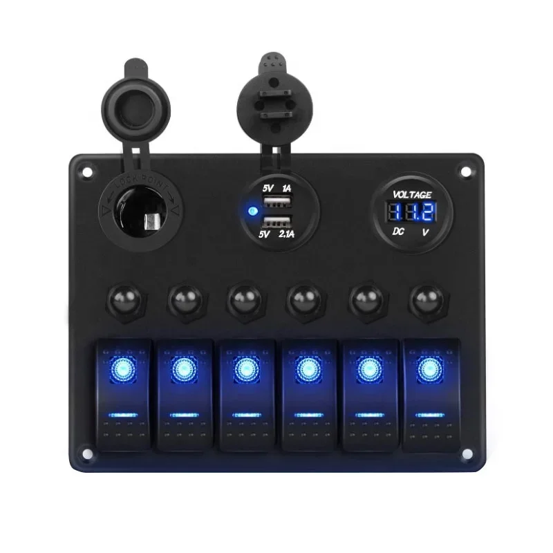 Car RV Off-Road Vehicle Marine 12V 24v Waterproof 6 Groups Light Emitting Diode Light Rocker Switch Panel