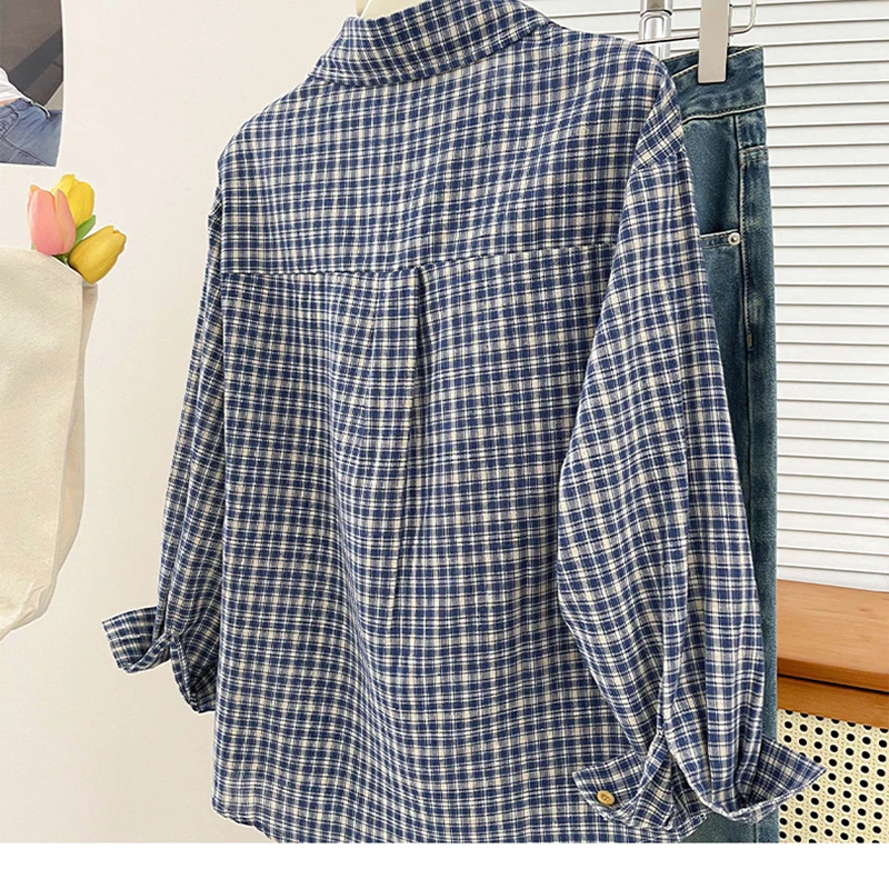 Korean-style Vintage Plaid Shirt New Spring And Autumn Casual Versatile Top Loose And Slimming Versatile College-style Shirt - Image 3