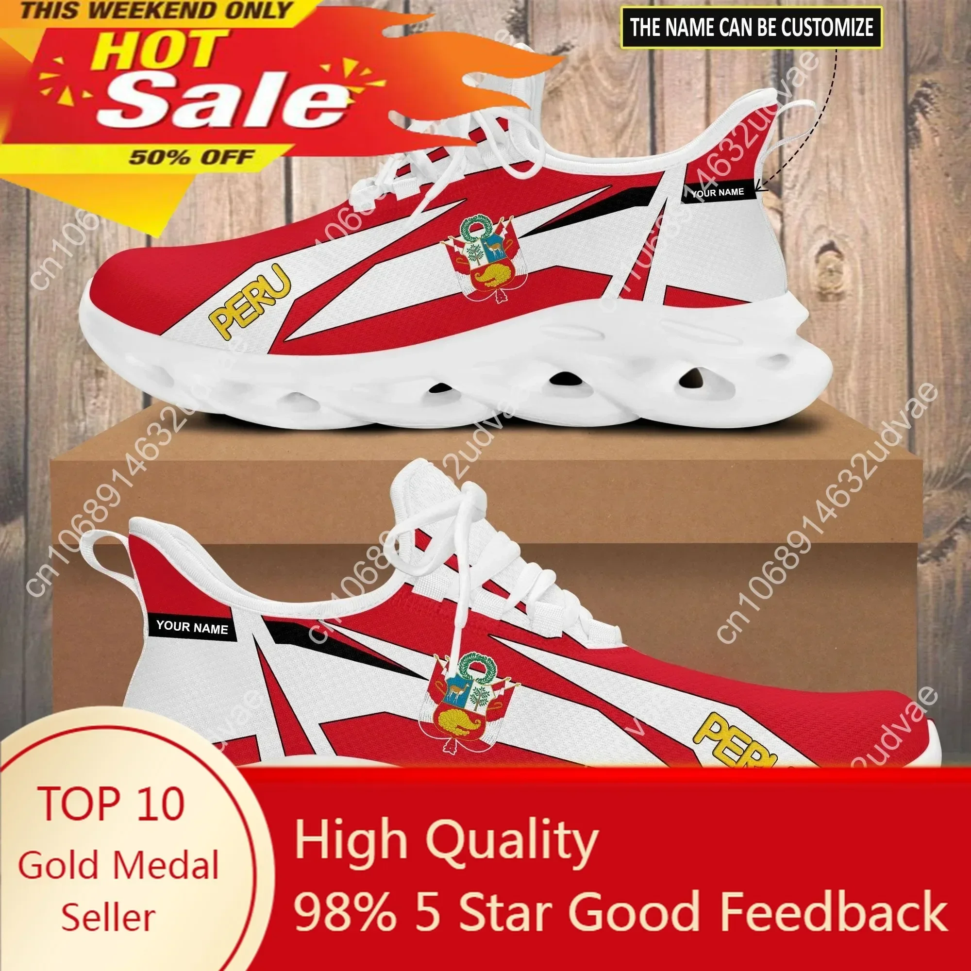 Hot Sale Sneakers Male Peru Flag Print Men's Blade Running Sneakers Casual Trainer Shoes Man Fashion White And Red Blade Shoes