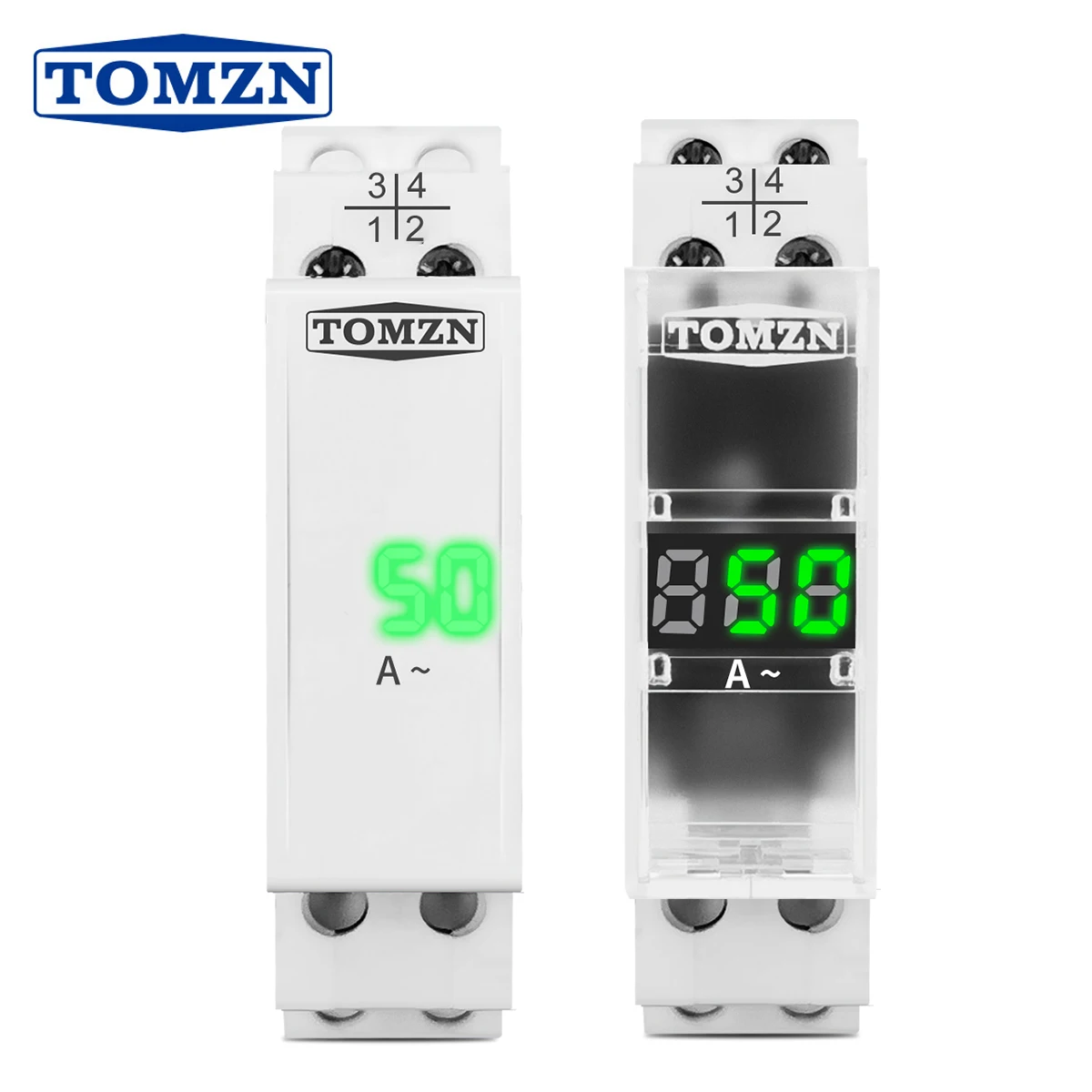 Din Rail Single Phase ampere Meter Ac 40-500V 100A Mini Modular ammeter Gauge Indicator LED Digital Display 110V 230V TOMZN