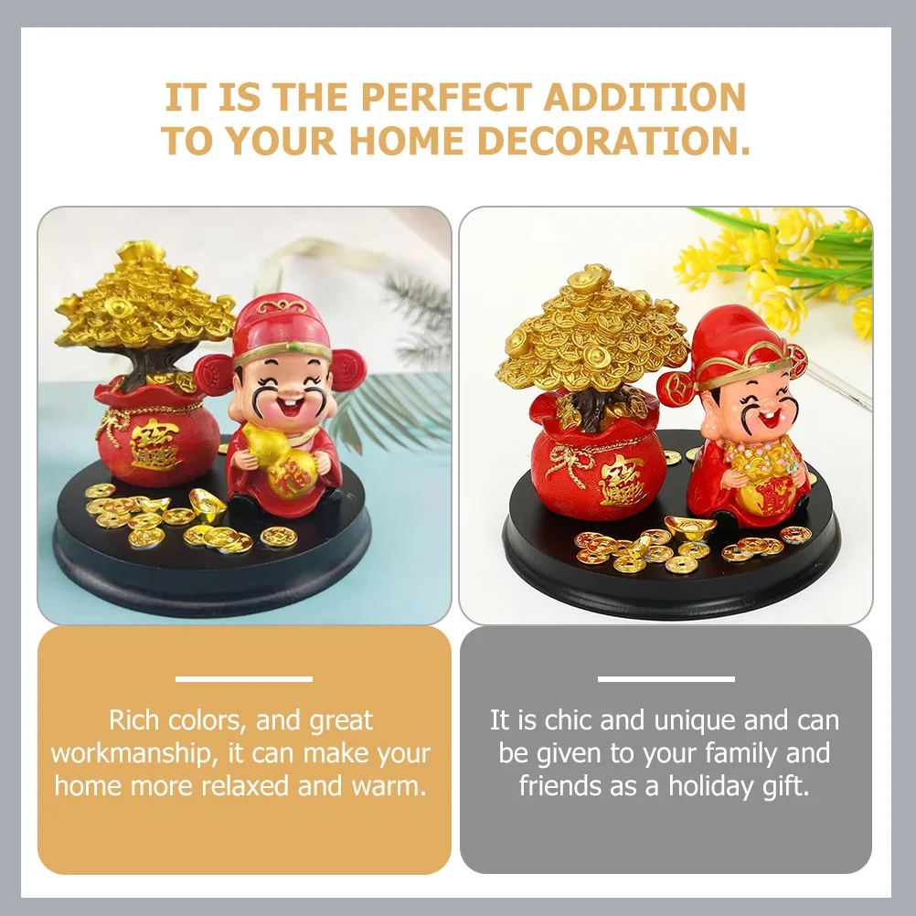 

God of Fortune Resin Figure Sturdy Cartoon Home Office Coffee Shop Decoration New Year Gift Car Decor Car Interior Decor