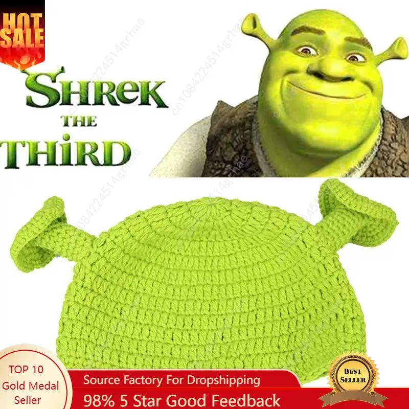 

Knitted Bucket Hat, Shrek Hats with Ears, Adult Halloween Costume Cosplay Prop, Handmade Crochet Hat Gift