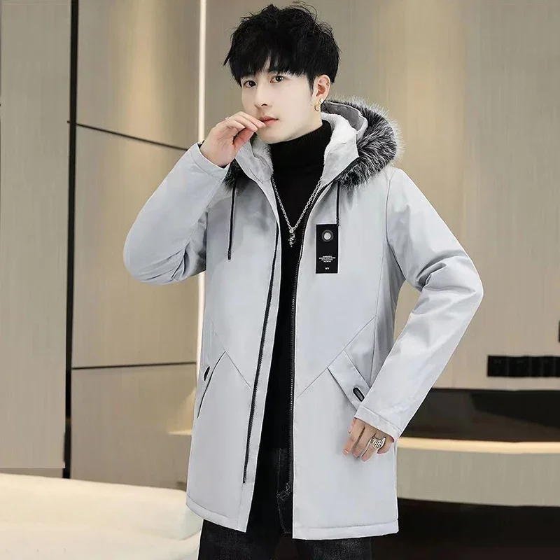 New 2024 Men's Casual Thick Jacket Fashion Winter Fleece Parkas Male Fur Trench Overcoat Heated Jackets Warm Coats