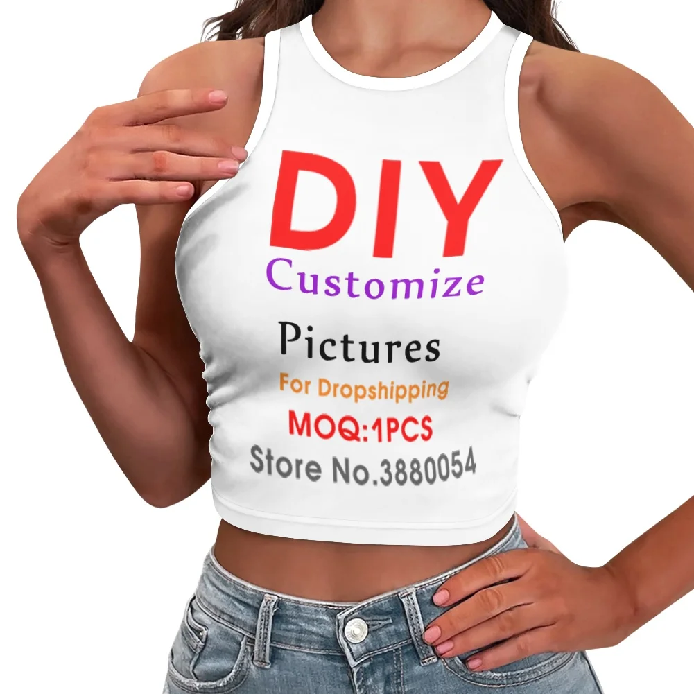 Noisydesigns 3D Custom Women Skinny Vest Crop Top DIY Print  Summer T-shirt Ladies O-neck Tops Tee  For Female Beach Dropship