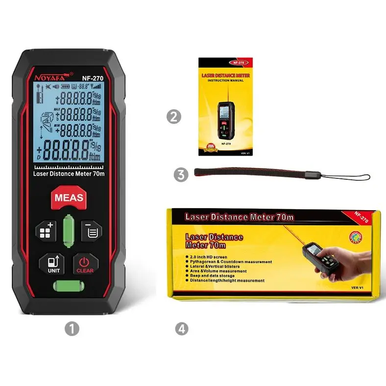 NOYAFA NF-270 مقياس مسافات الليزر Rangefinder 70 متر مكتشف المدى الرقمي مع فقاعات أفقية شريط المدى أداة حاكم رقمية #6
