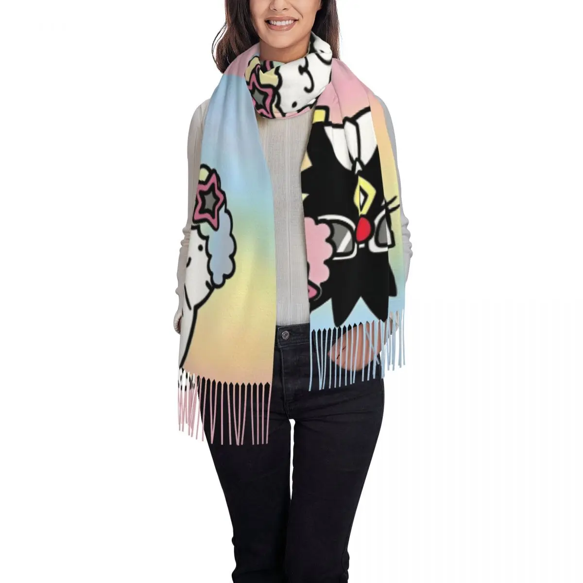 أزياء مخصصة أنيمي Badtz Maru شرابة وشاح المرأة شتاء دافئ شال التفاف السيدات Kawaii الكرتون البطريق الأوشحة