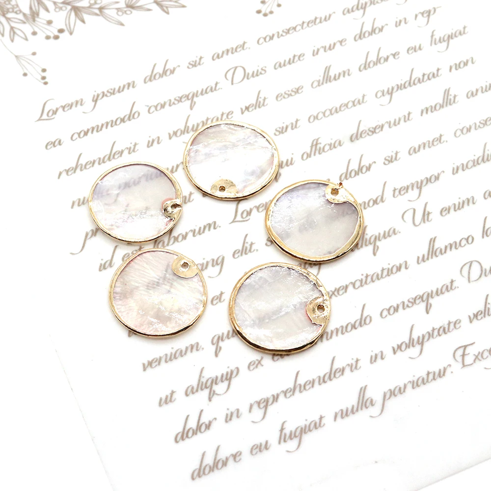 

5pcs Round Natural Shell Pendant 20mm Plated Edge Handmade Charm Diy Fashion Jewelry Making Necklace Pendant Earring Accessories