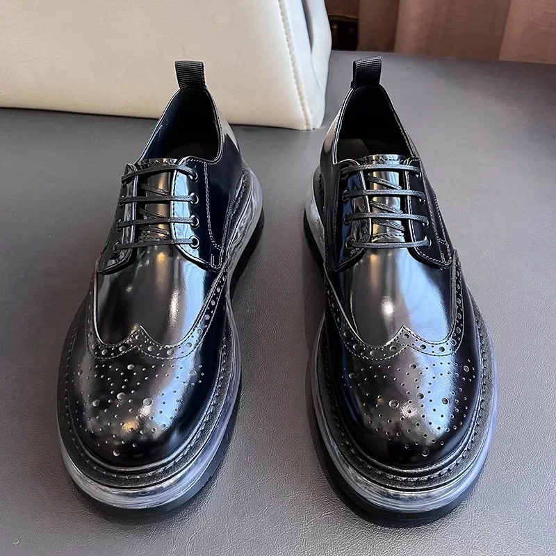 

Brogues Cowhide Carving Formal Black Basketball Leather Shoes Casual Shose Brands Black Sneakers for Men Sports 2025