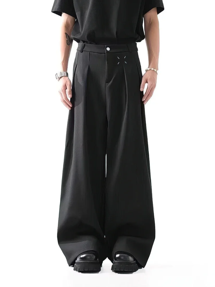 

Black Baggy Pants Men Casual Wide leg Work wear Straight Trousers Male Luxury Drape Loose Cool Cargo Pants