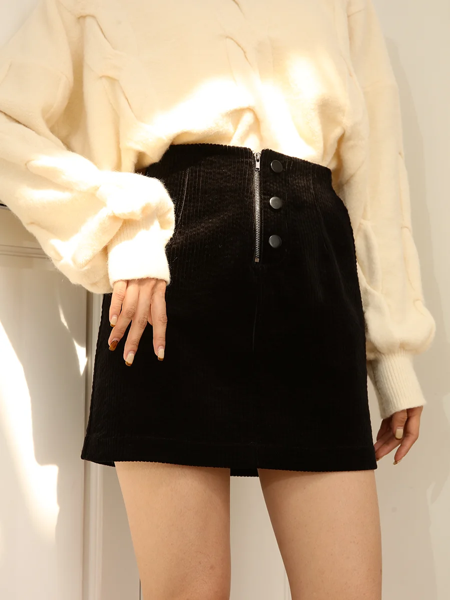 

Оригинальная винтажная вельветовая юбка женская, с высокой талией, приталенная, А-силуэт, короткая, черная, верхняя одежда, осень-зима, модная