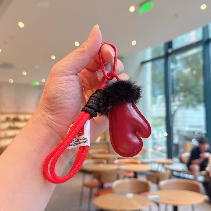 Handmade Filled Leather Gloves Keychain Creative Plush Pendant Bag Accessories Versatile Backpack Hanging Decoration Charm