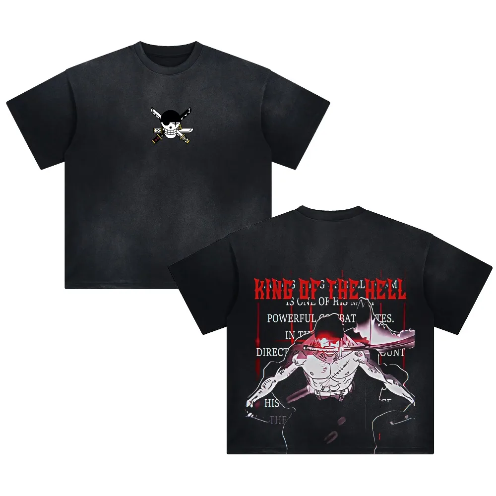 تي شيرت رجالي ونسائي من ONE PIECE بتصميم رورونوا زورو، قميص أنيمي صيفي وربيعي، تي شيرت قصير الأكمام بتصميم عتيق ومهترئ