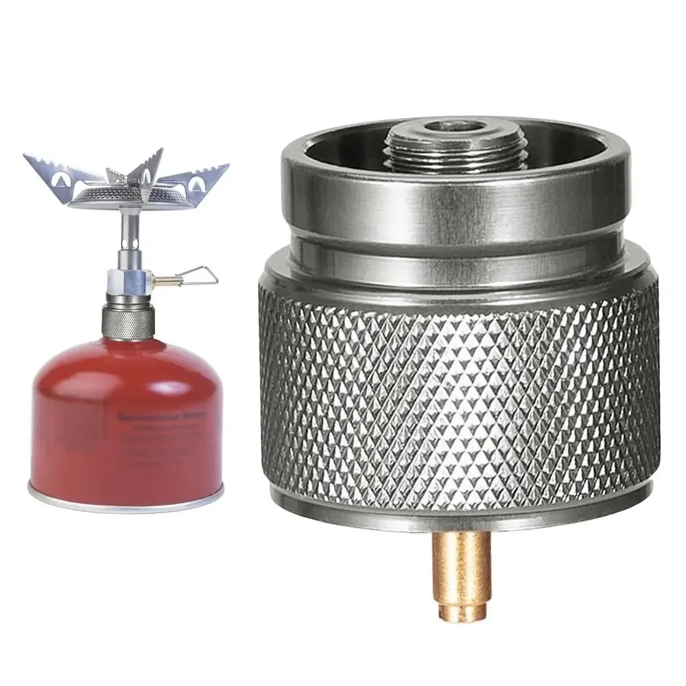 Outdoor Camping Hiking Stove Burner Adaptor Valve Cylindrical Portable Aluminium Alloy Furnace Converter for Propane Gas Can