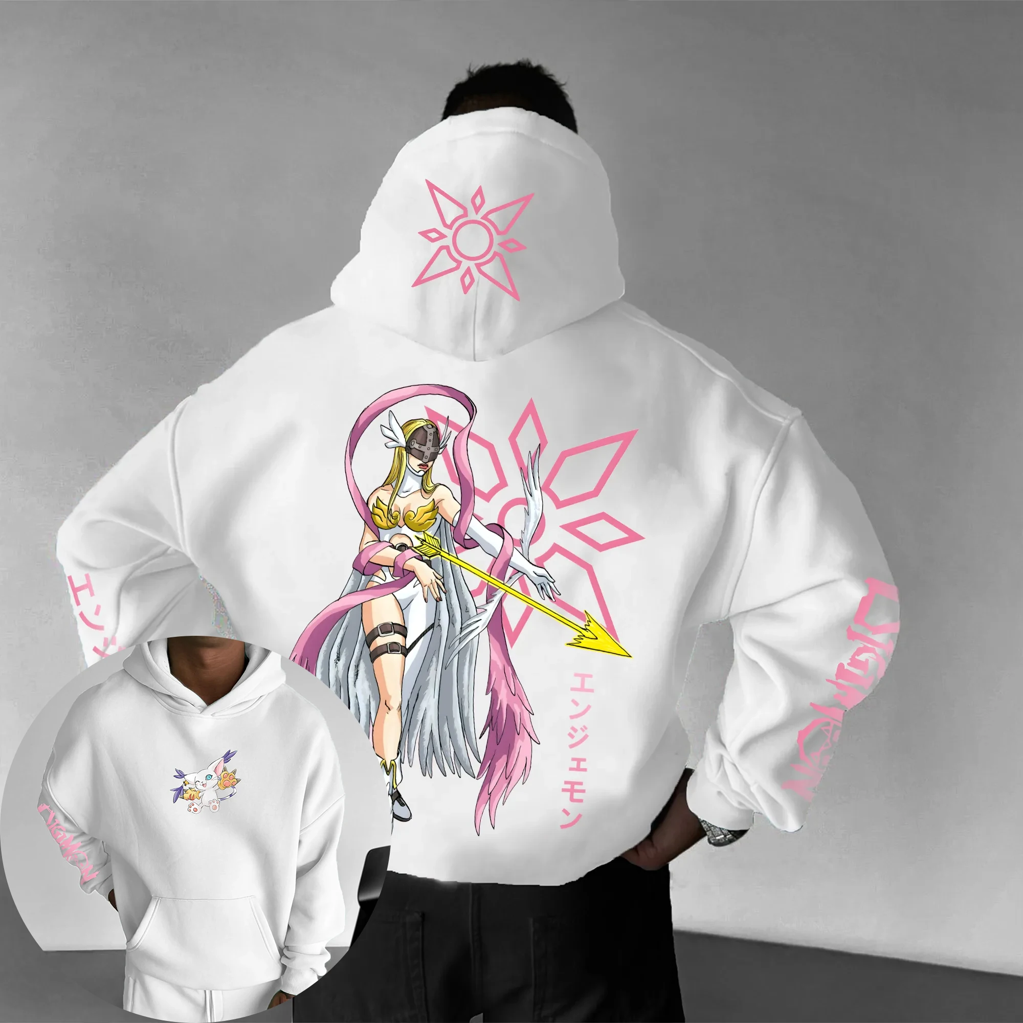 Digimon Pocket Game Angewomon Felpa con cappuccio 2025 Estate e autunno Nuovi uomini Harajuku Allentato Casual Per bambini Genitore-bambino Maglione Top