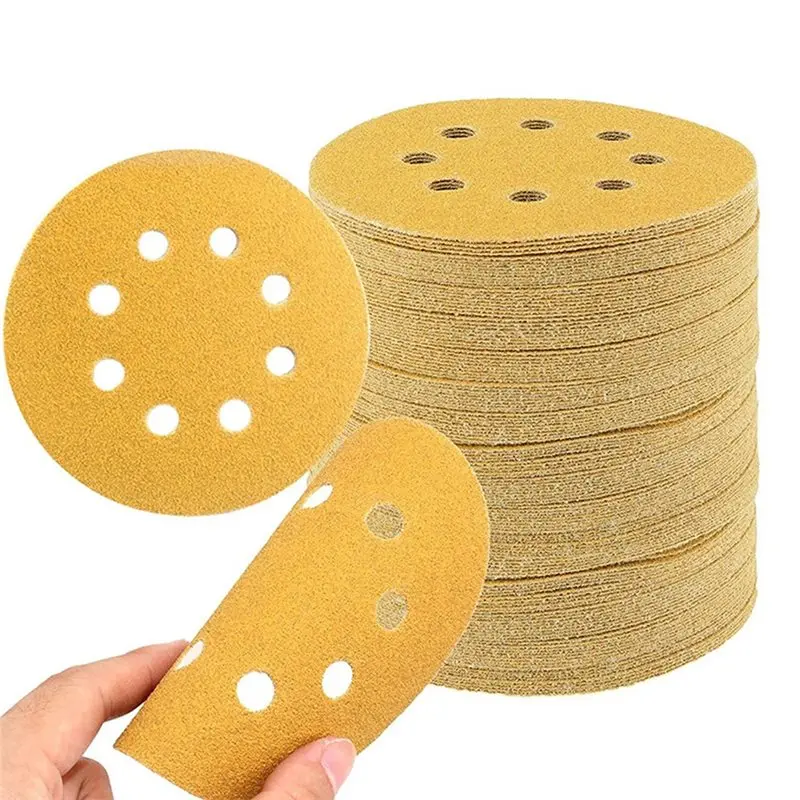 

【POPULAR】For Wood Metal Plastic 5" 8 Hole Sanding Discs 100PCS 20 Sheets Each Of 60/80/100/120/150 Sandpapers For Orbital Sander