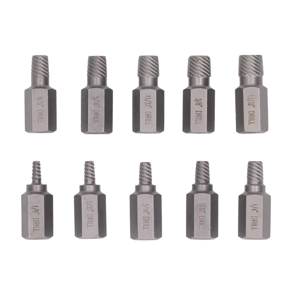 10pcs Hex Head Screw Extractor Set Left Spiral Design Multi Spline Broken Screw Removal Tool Hexagon Bolt Extraction Tool
