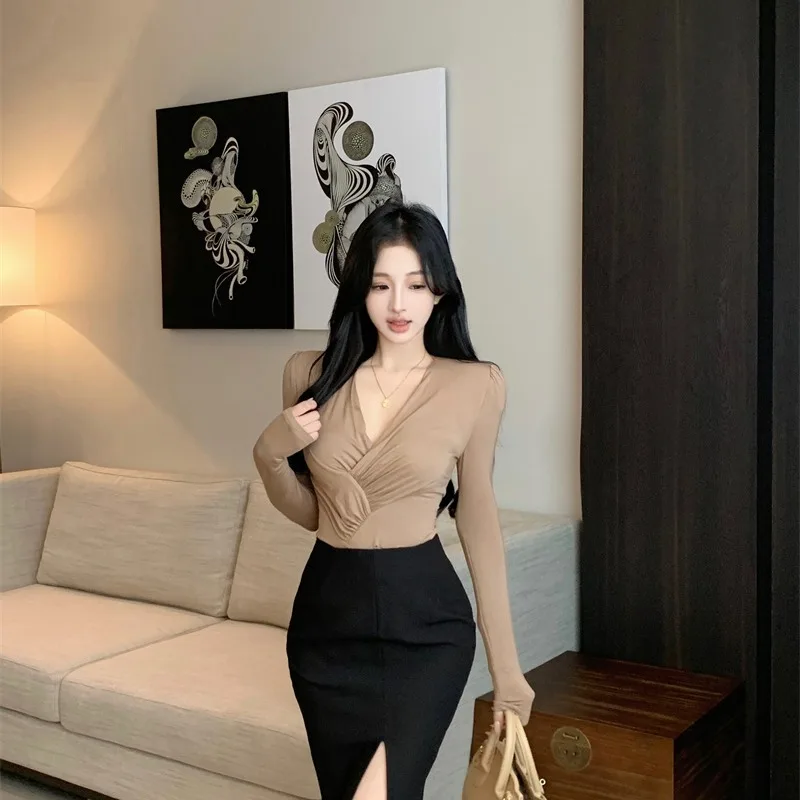 

Ele Pure Desire V-Ne, плиссированный, с застежкой на талии, универсальный топ для похудения, комплект с юбкой и разрезом, женский комплект Faion