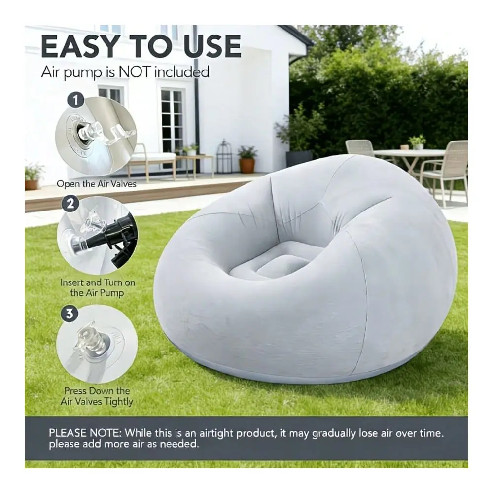 

Inflatable BallShaped Sofa, Single Lazy Sofa Chair. Home Leisure Flocked Fabric. Outdoor Camping Portable Foldable Sofa.