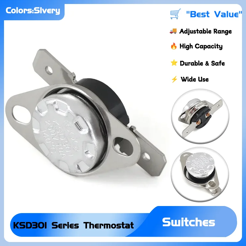 

Temperature Switches Thermostat Sensor 1~25pcs KSD301 Switch Normally Open/Close 10A 250V 40-135 Degree Bakelite KSD-301