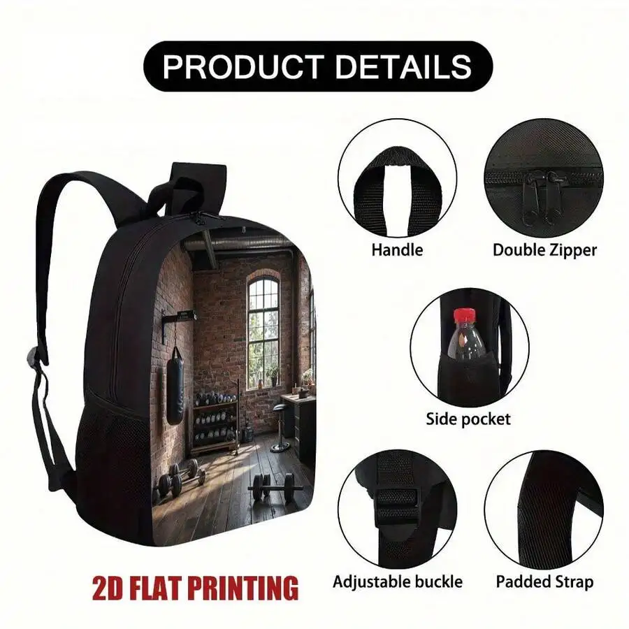 

Industrial Gym Backpack For Adults With 2D Flat Printing Adjustable Straps Double Zipper Side Pocket