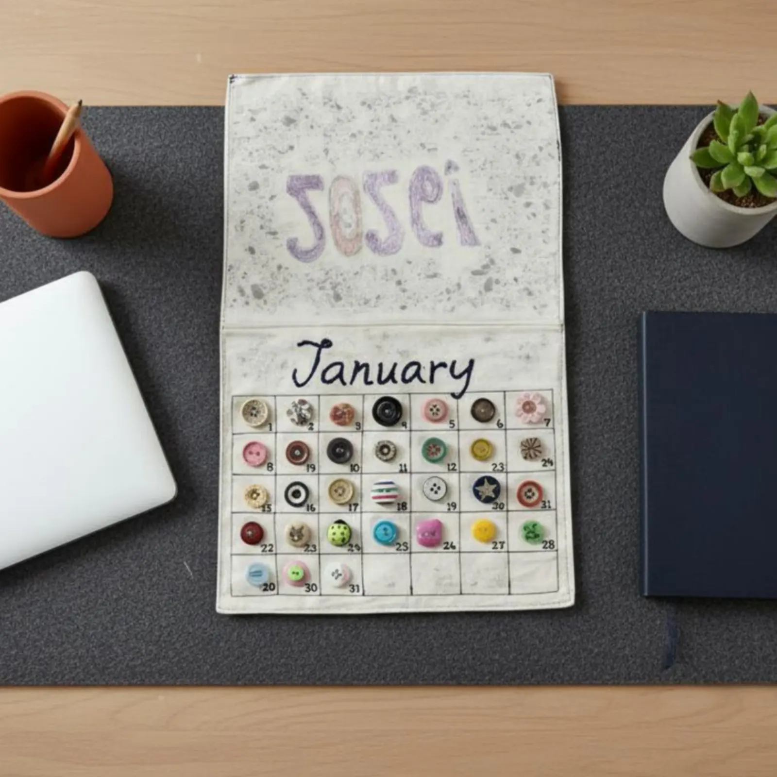 

Button Calendar Colorful Buttons Handmade Textile Calendar Embroidered Wall Hanging Decorative Stationery Fun for Children