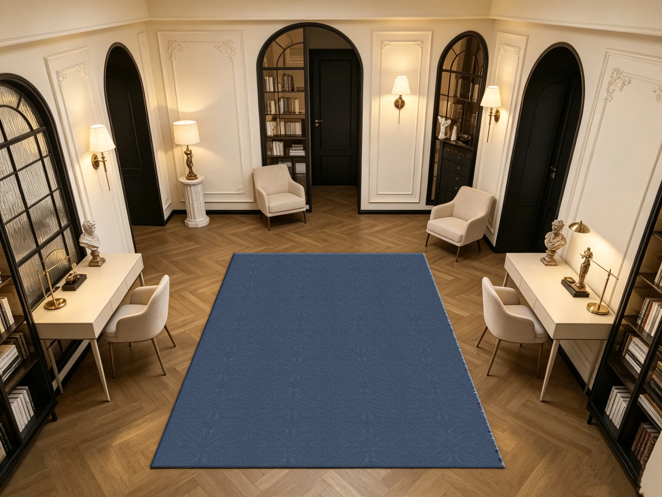 Deep Blue Subtle Embossed Texture Carpet Flooring Minimalist Solid Household Indoor Decor Floor Rug