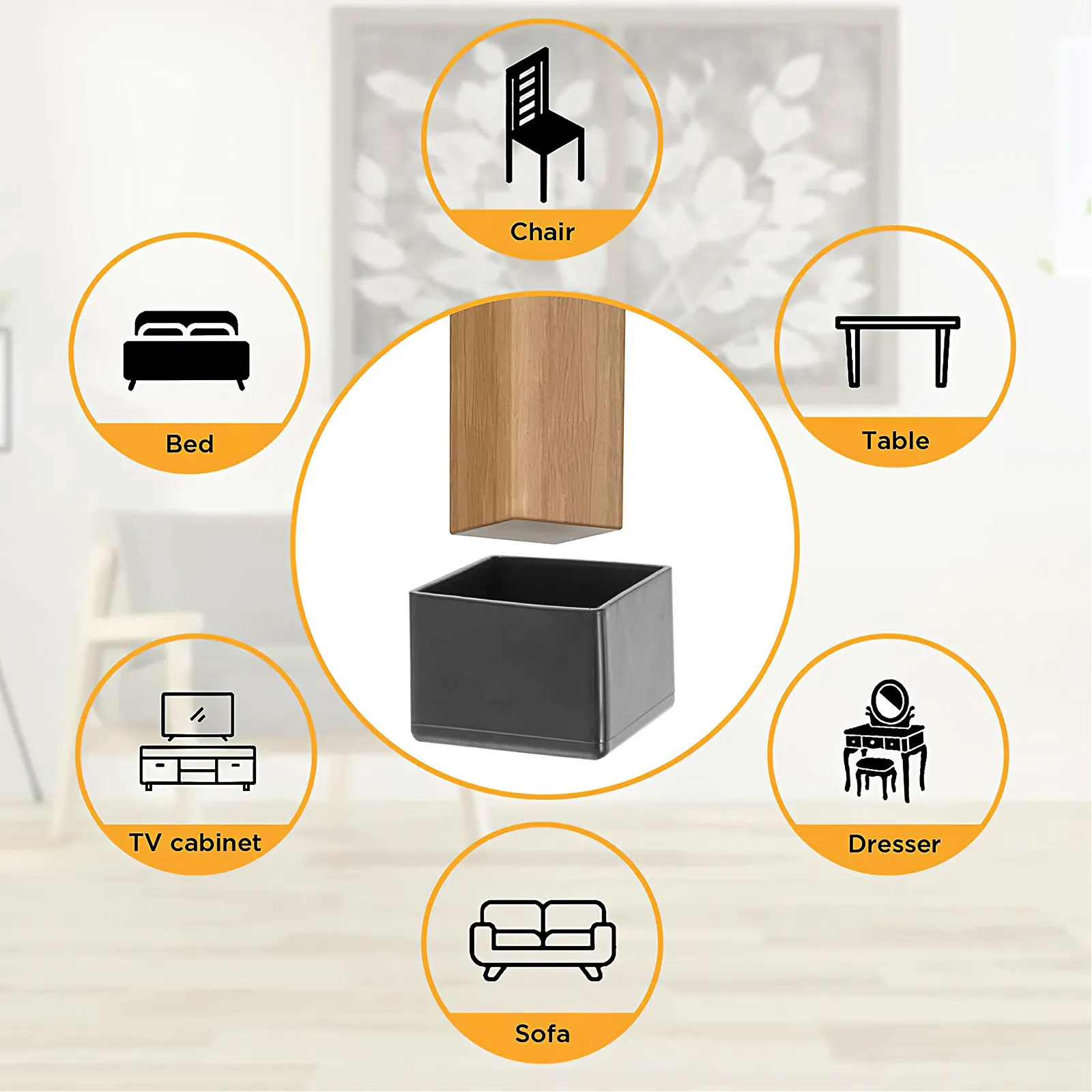 20Pcs Square Chair Leg Caps Thick Rubber Chair Foot Pads Anti-Slip Table Feet Protectors for Wood Tile Laminate Floor Black