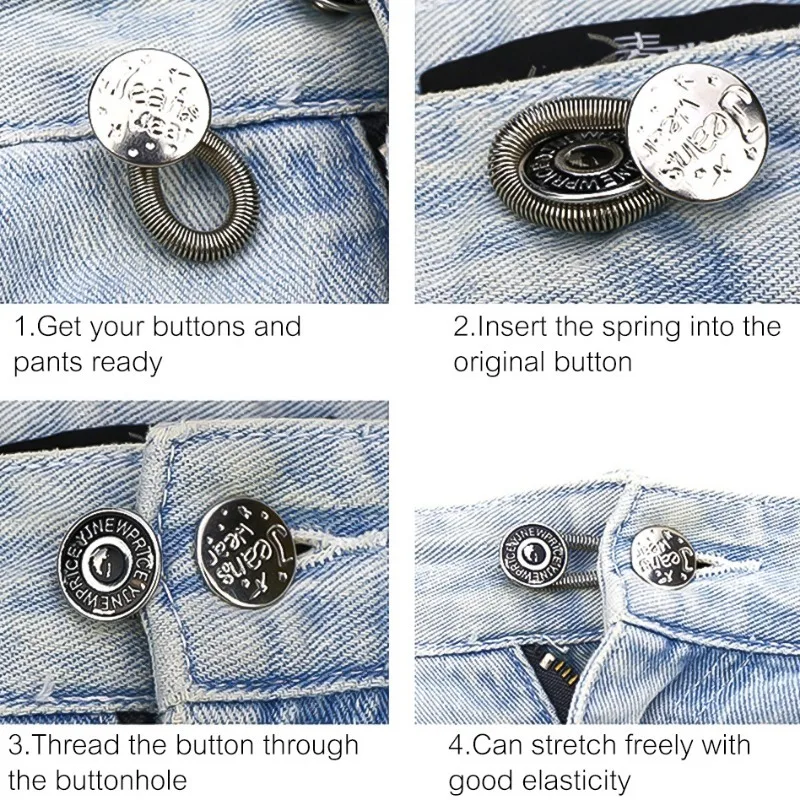 Extend Jeans Waist Button Spring Adjust Waistline Buckle Adjustable Waistband Expanders Elastic Expand Trouser Waist Extender