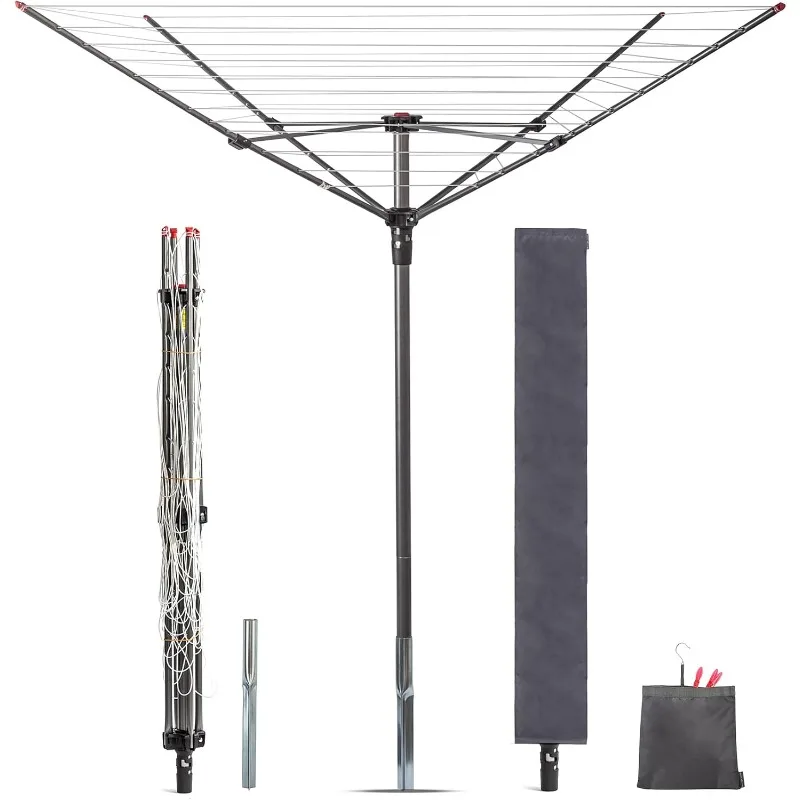 

Outdoor Umbrella Drying Rack, 12 Lines with 164 Feet Drying Space, Steel Frame & Adjustable Height, 4-arm Umbrell